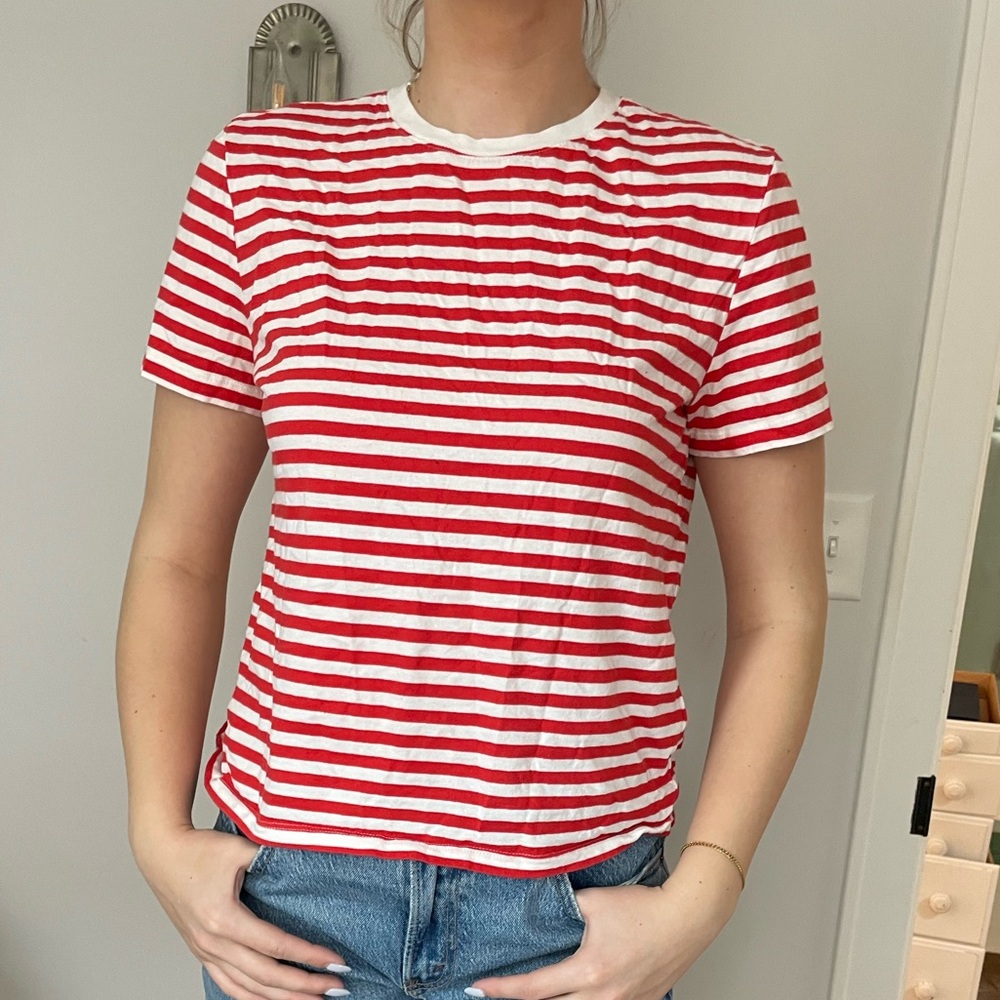 Red and White Striped Women's Top